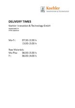DELIVERY TIMES Koehler Innovation &amp; Technology GmbH